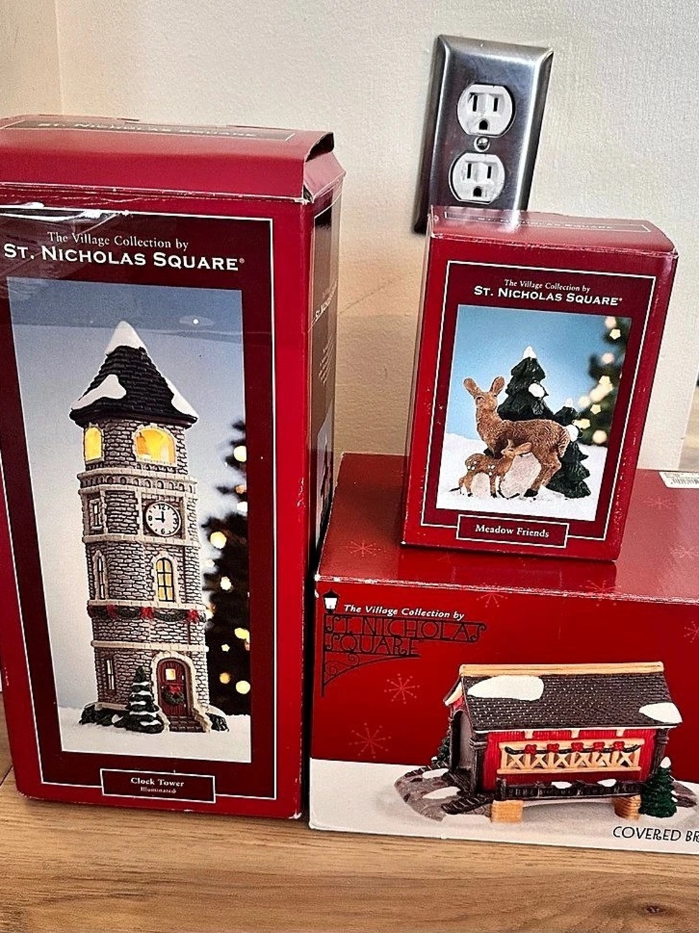 St. Nicholas Square The Village Collection Clock Tower, Covered Bridge, and Deer
